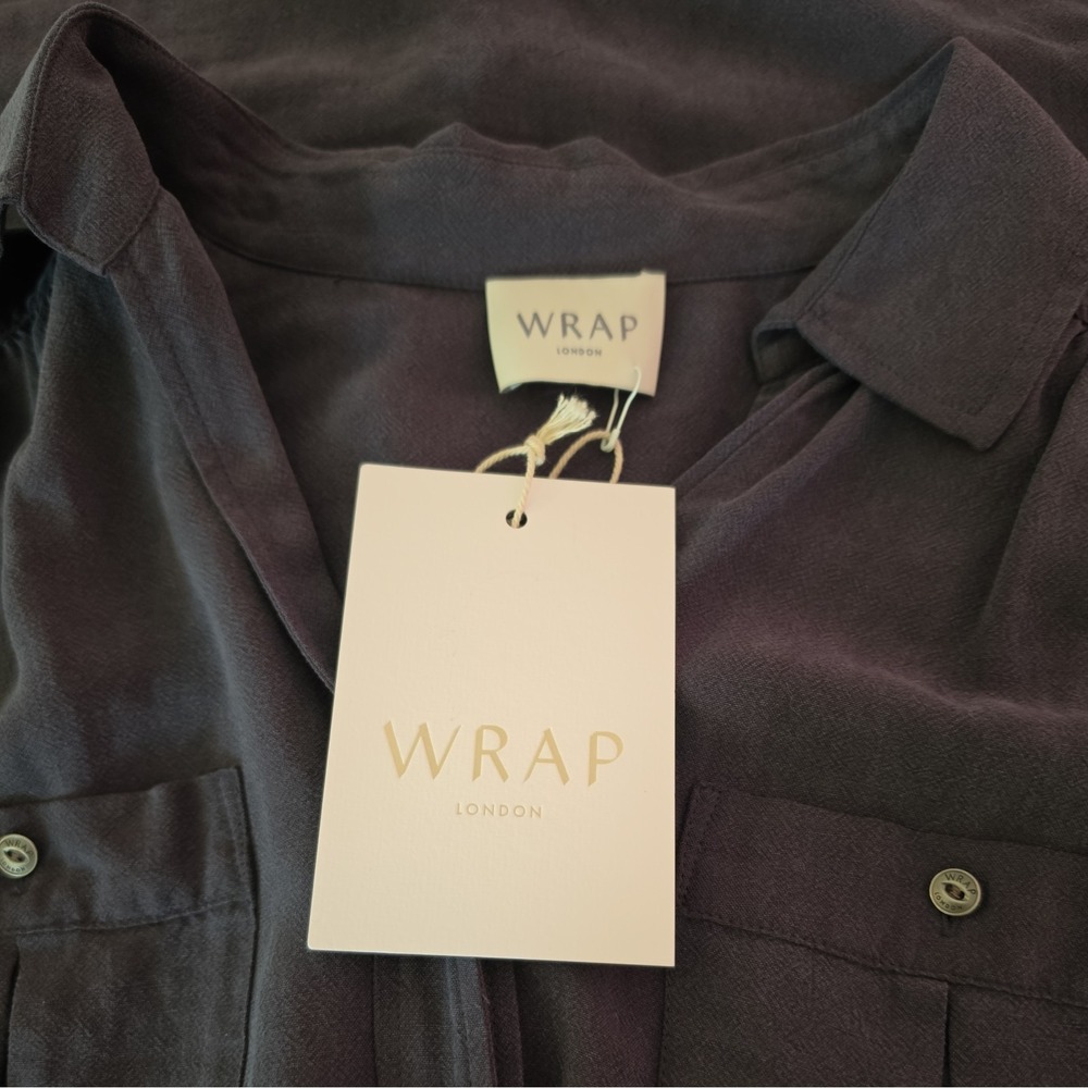 NWT WRAP London Charcoal Linen Blend Dress Size 8 Quiet Luxury Old Money - Picture 4 of 9